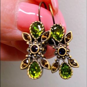 Myka Swarovski Crystal Earrings in Antique Brass